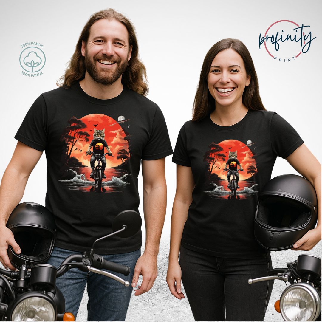 Mačak na bicikli - majica